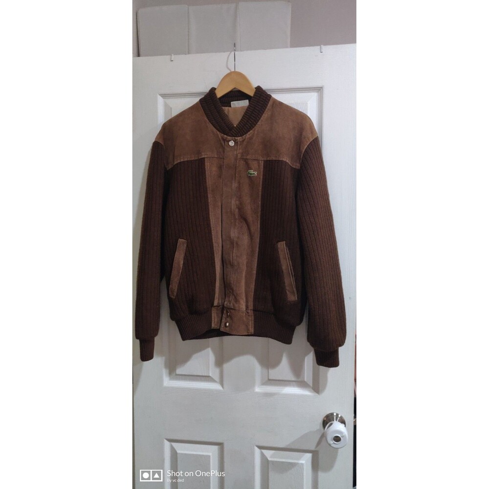 Lacoste Men's Brown Solid Bomber Jacket, Snap-Front, Regular, Short
